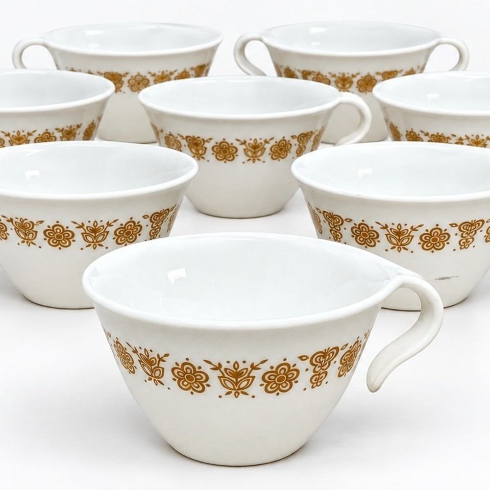 Vintage Corelle By Corning White Soup Cups Set Of 9 Hook Handle Milk Glass USA